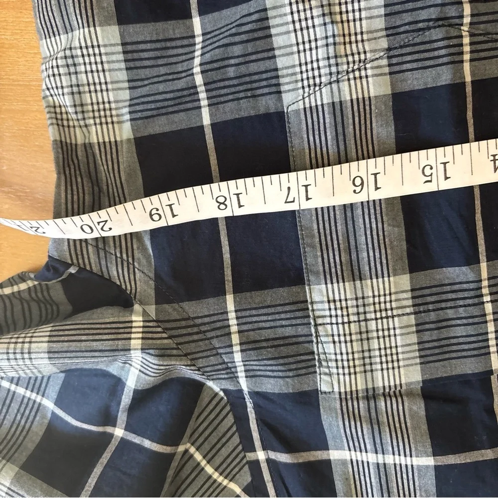 Banana Republic Untucked Fit Blue Plaid Cotton Button Front Collared Shirt, M
